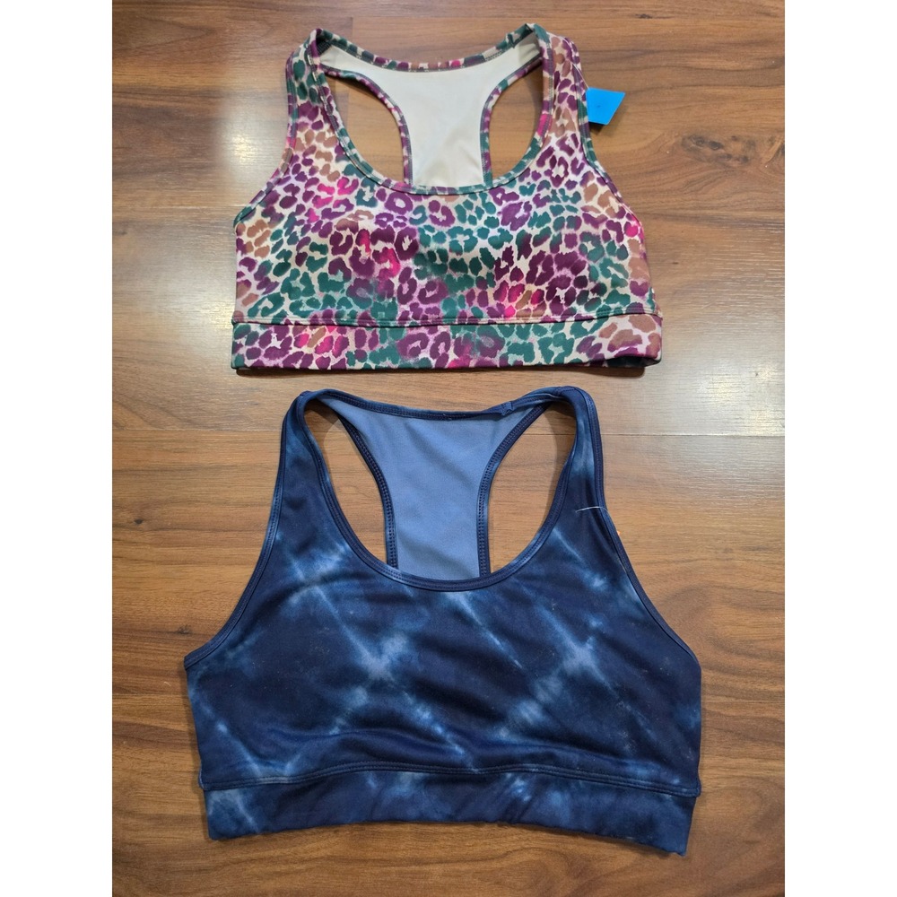 Excellent GapFit Sports Bra S Blue Leopard PowerMove T-Back Racerback 2 Pack